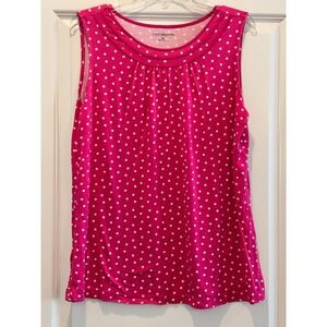 Croft & Barrow Tank Top Womens XL Hot Pink Polka Dots Knit Pleated Round Neck